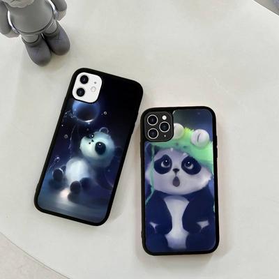 YNDFCNB Niedliche Panda-Tiermuster-Telefonhülle, Silikon-PC+TPU-Hülle für iPhone 11 12 13 Pro Max 8 7 6 Plus X SE XR Hard Fundas