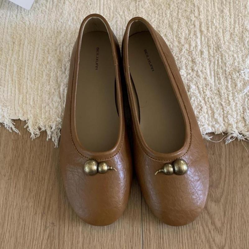 

Fashion Concise Women s Flat Shoes 2025 Autumn New Fashion Calabash Decoration Casual Shoes Mary Jane Solid Soft Women Shoes 38 коричневый
