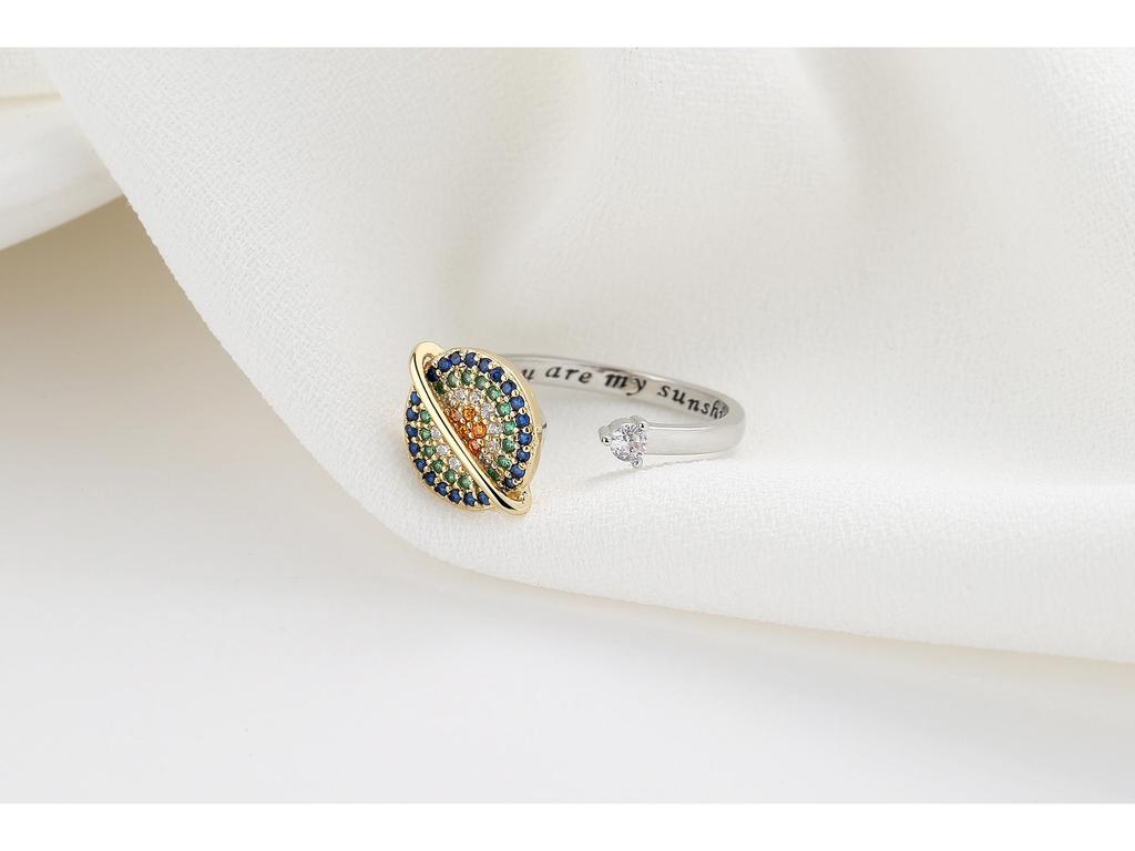 Colorful Zircon Planet Engraved Rotating Ring - Anxiety Relief Light Luxury Open Index Finger Jewelry