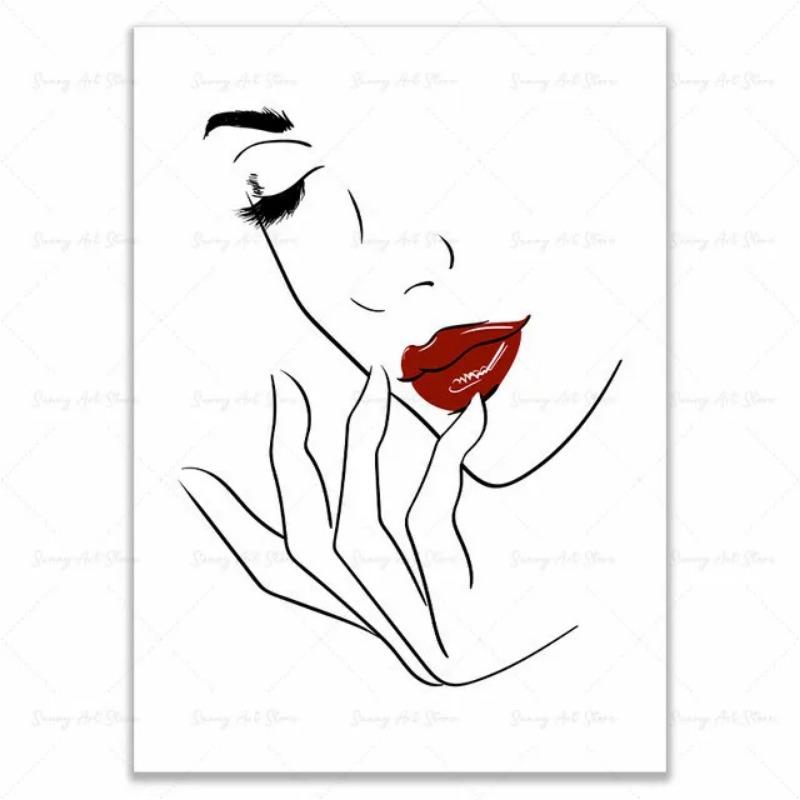 Fashion MakeUp Lipstick Mascara Nail Polish Canvas Painting Beauty Salon Poster Eyelash Red Lips Girl Wall Art Home Decor