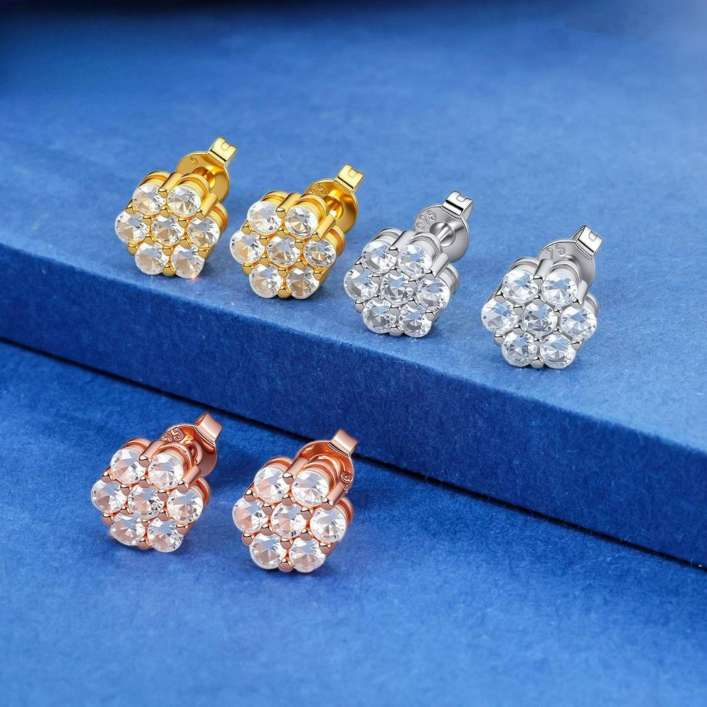 Round Hip-hop Stud Earrings Inlaid Zircon Light Luxury Personalized Earrings European and American Style Jewelry