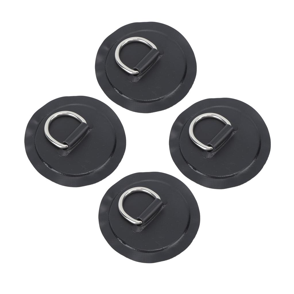 4PCS D Ring Patch PVC Round Shape Strong Stainless Steel D Ring Pad for Boat Raft Paddle Board Black