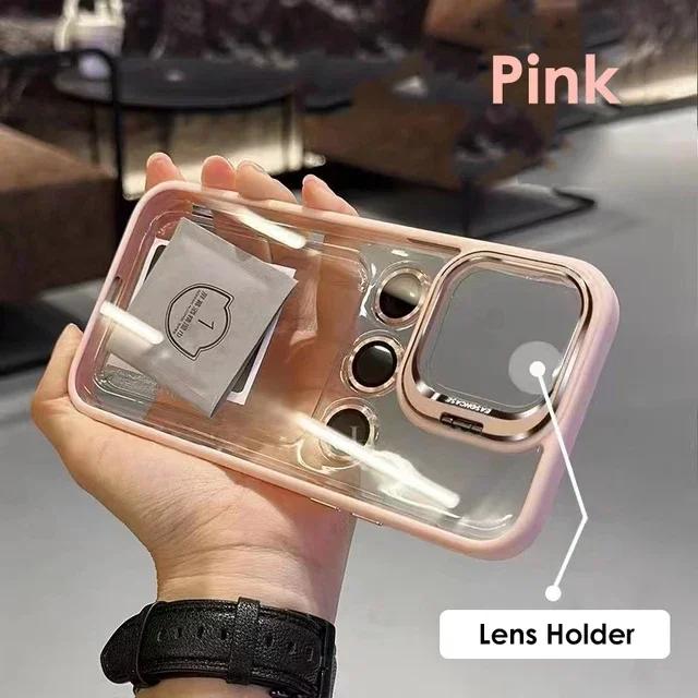 

Lens Metal Ring Protector Stand Case for IPhone 16 14 11 12 13 15 Pro Max Plus Camera Glass Lens Protection Transparent Cover For Iphone 11