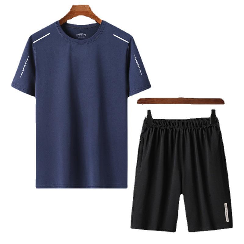 Summer Casual Men's Plus Size Ice Silk Three-Piece Set - Dad's Trendy Short Sleeve T-shirt