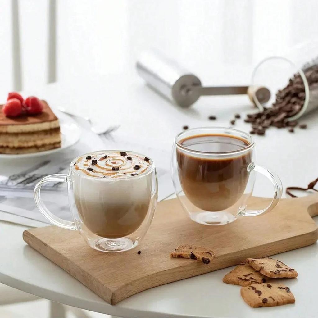 1/2/4 ks 150/250ml průhledný skleněný hrnek na kávu s rukojetí, dvojitá vrstva, tepelná izolace, džus, mléko, hrnek na vodu, dárek pro milovníky