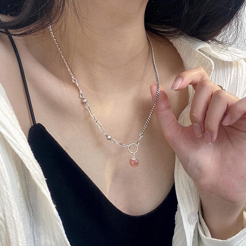 Korean Style s925 Sterling Silver Strawberry Crystal Women's Choker - Simple, Retro Mori for Autumn/Winter Sweaters
