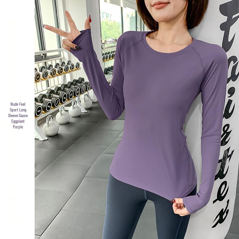 

Женский быстросохнущий облегающий фитнес-топ с длинным рукавом - Большие размеры для йоги и бега на весну и осень M