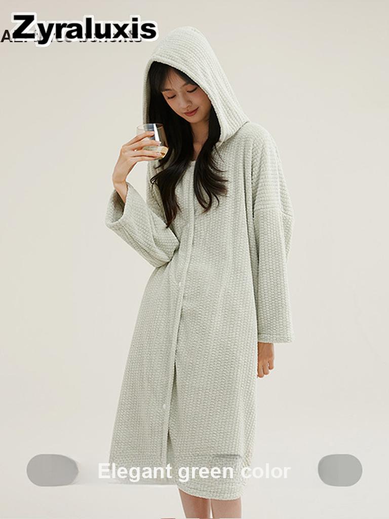Women's Plush Bathrobe with Hooded Sleepwear for Warm Cozy Comfort