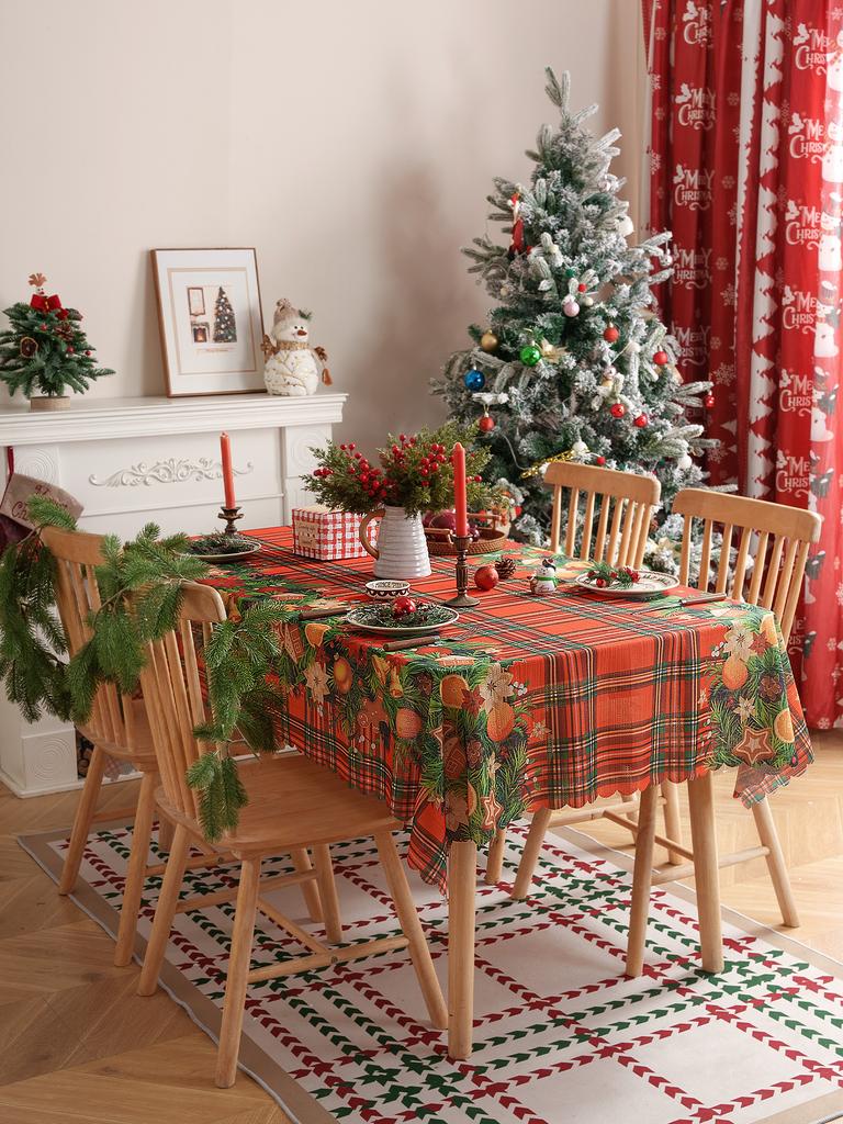 American Style Christmas Theme Tablecloth Holiday Decor Press Flower Tablecloth Finished Product Dining Table Cover