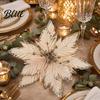 Decorative Christmas Flower Picks Artificial Flowers Handmade Bead Cluster Poinsettia Velvet with Gold