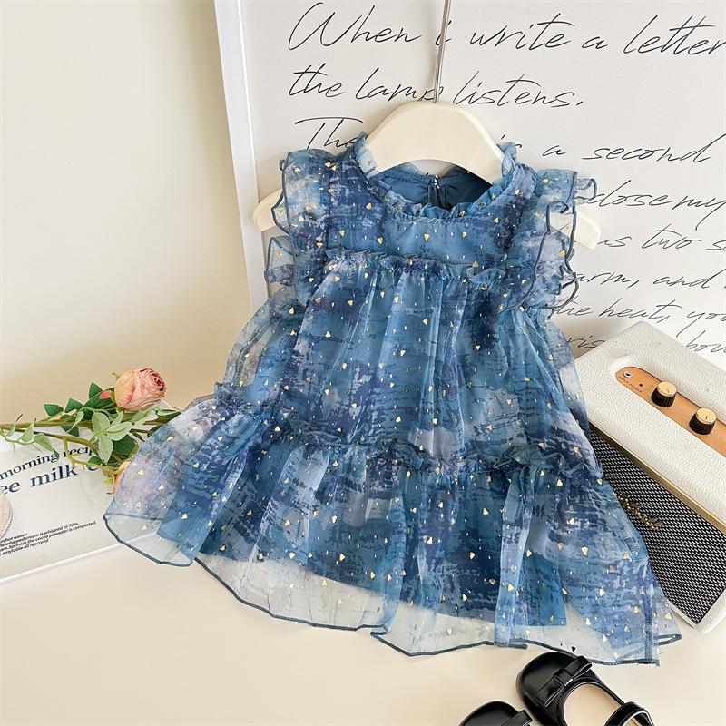 Infant Girls Tulle Spliced Sleeveless Tank Long Dress Fairy Style Princess Mesh Party Dress75