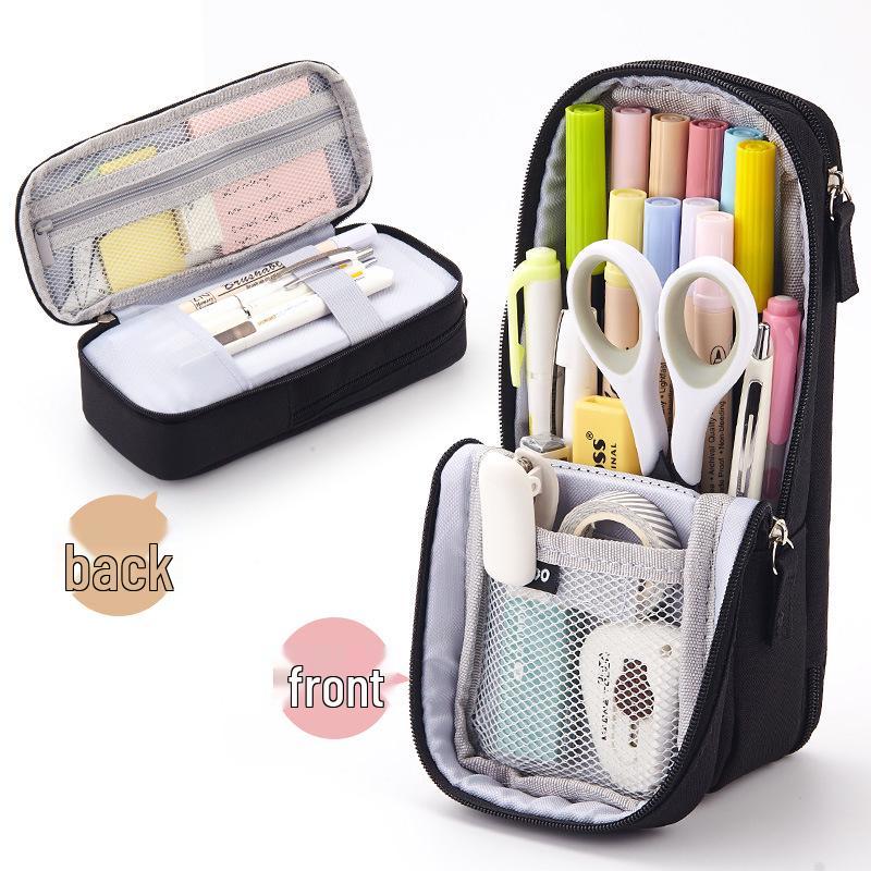 Large Capacity Double Layer Foldable Pencil Case - Creative Stationery Bag for Students