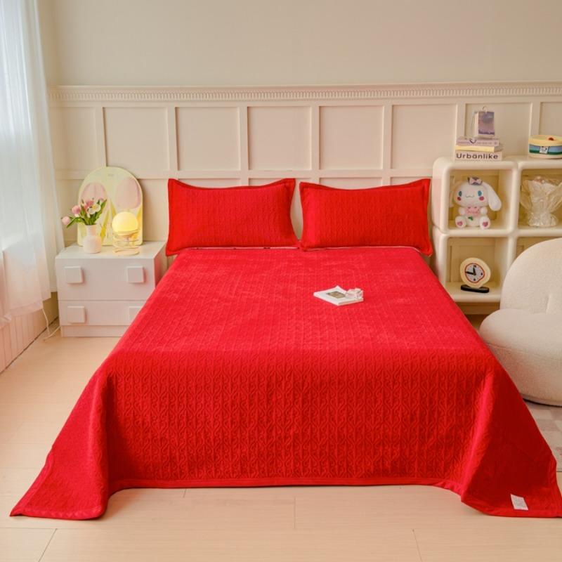 Neue einfarbige Milchfleece-Vierjahreszeiten-Verdickte Bettdecke gesteppt gepolsterter Saum doppelseitige Fleece-Decke Dreiteiliges Set