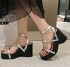 Fashion Narrow Strap Platform Women's Silver Sandals Casual Shoes Summer Party Dress Wedge Sandals
