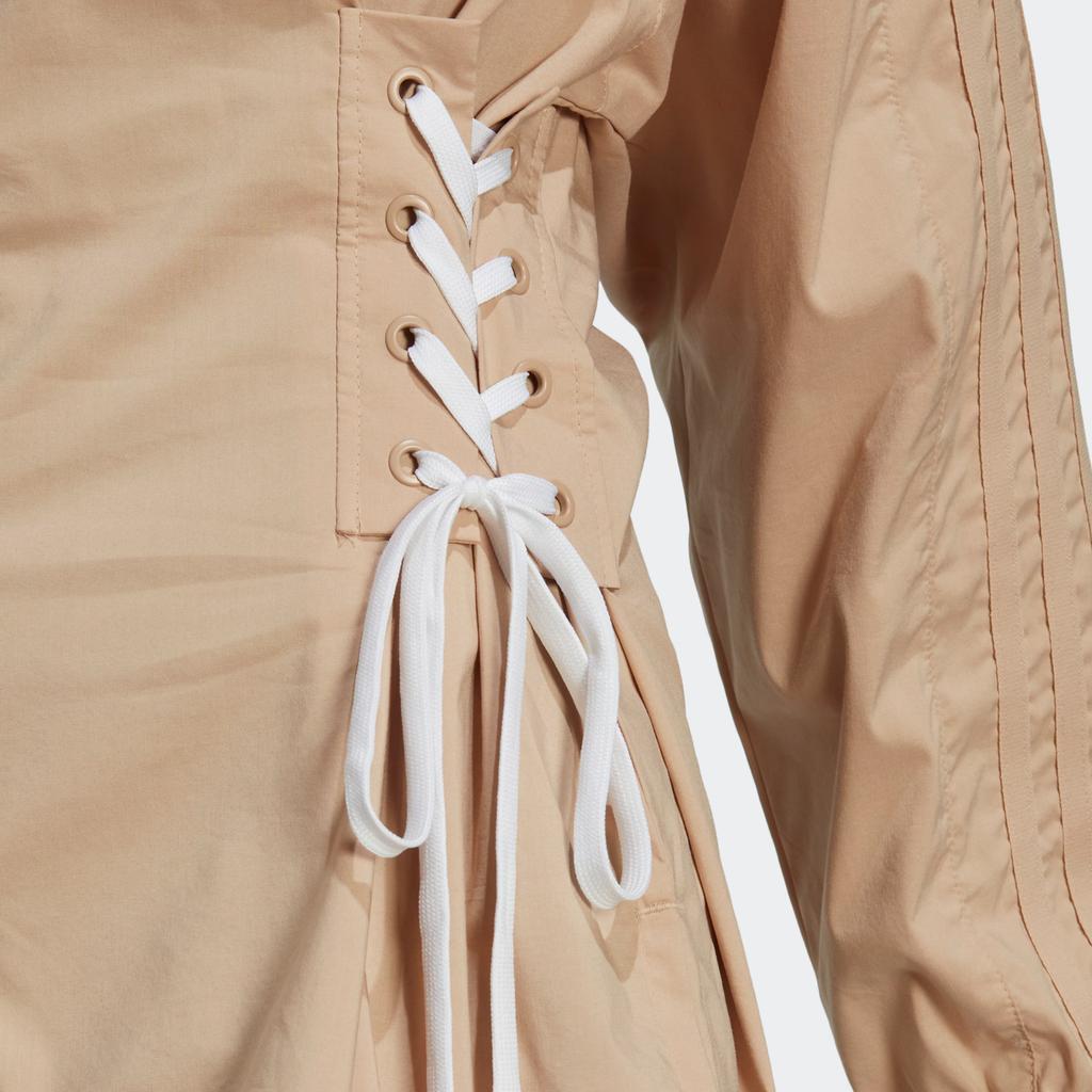 Adidas Originals Clover FW22 Logo Print Drawstring Long Sleeve Shirt Women Tops Khaki HK5081