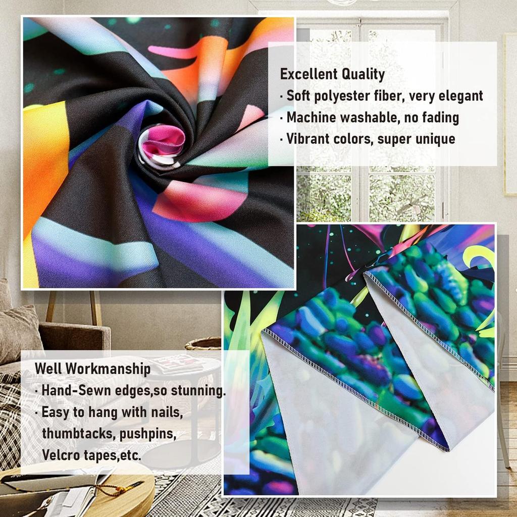 Amonercvita Blacklight Skull Tapestry Trippy Skeleton Wall Tapestries UV Reactive Neon Plants Trees Tapestries Aesthetic Galaxy Space Tapestry Wall