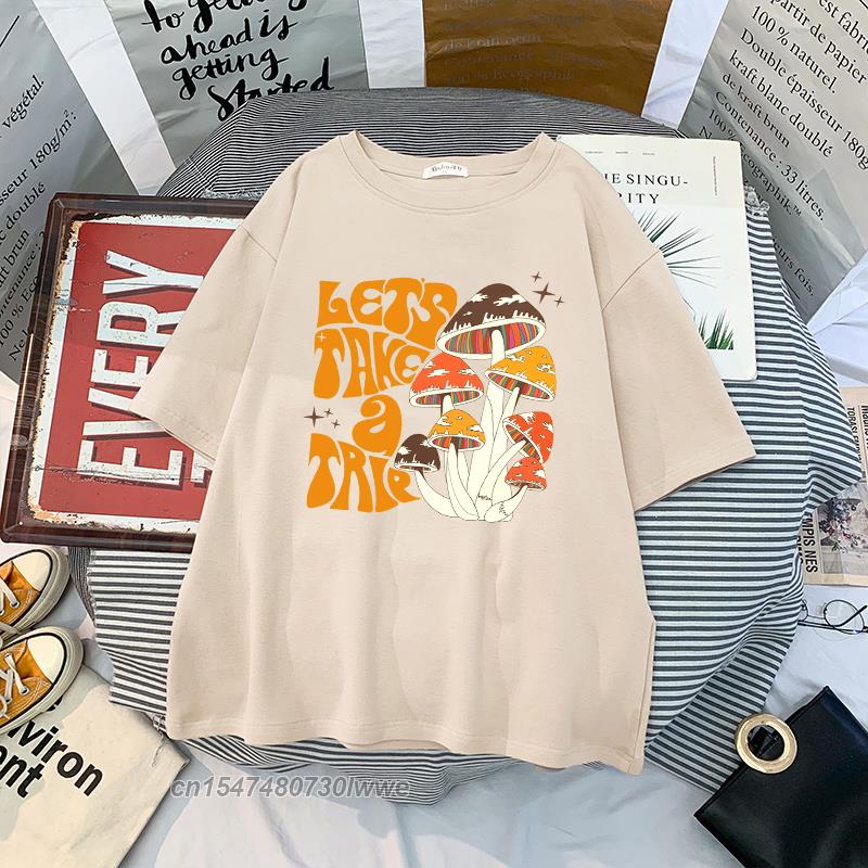 Material Retro Apricot Mushroom Cute T Shirts Oneck Casual 100 Cotton Plus Size Unisex Unisex Tshirts 2022 Streetwear Clothes