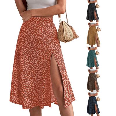 Summer Women's Dress Floral Half-body Skirt Open A-line Package Hip Mid-waist Long Skirt
