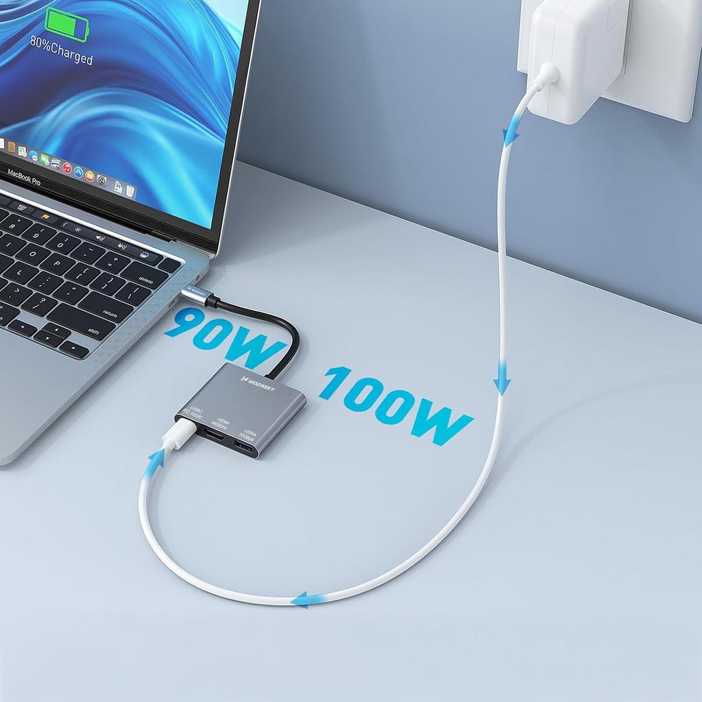 Hub Rozdzielacz USB-C Na USB-C USB-A HDMI PD 10 Gb/s 4K - Szary