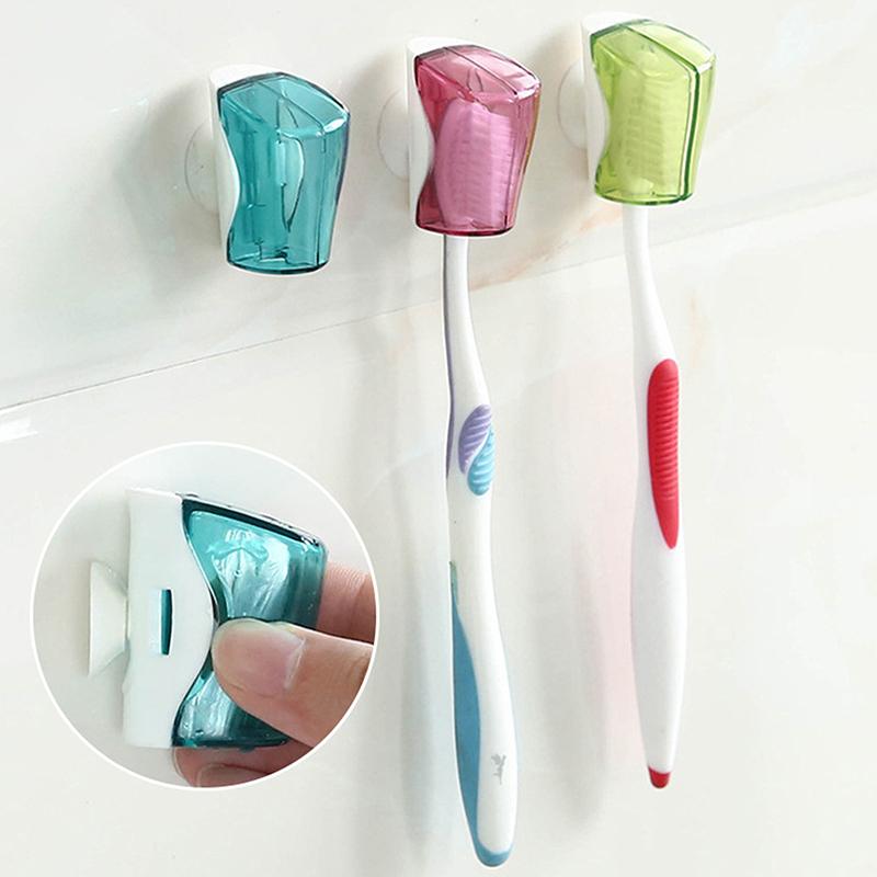 Rangement Voyage Cache-Têtes de Brosse à Dents Protecteur Anti-Poussière Capuchon Support de Brosse à Dents de Salle de Bain Ventouse Montage Mural Râtelier