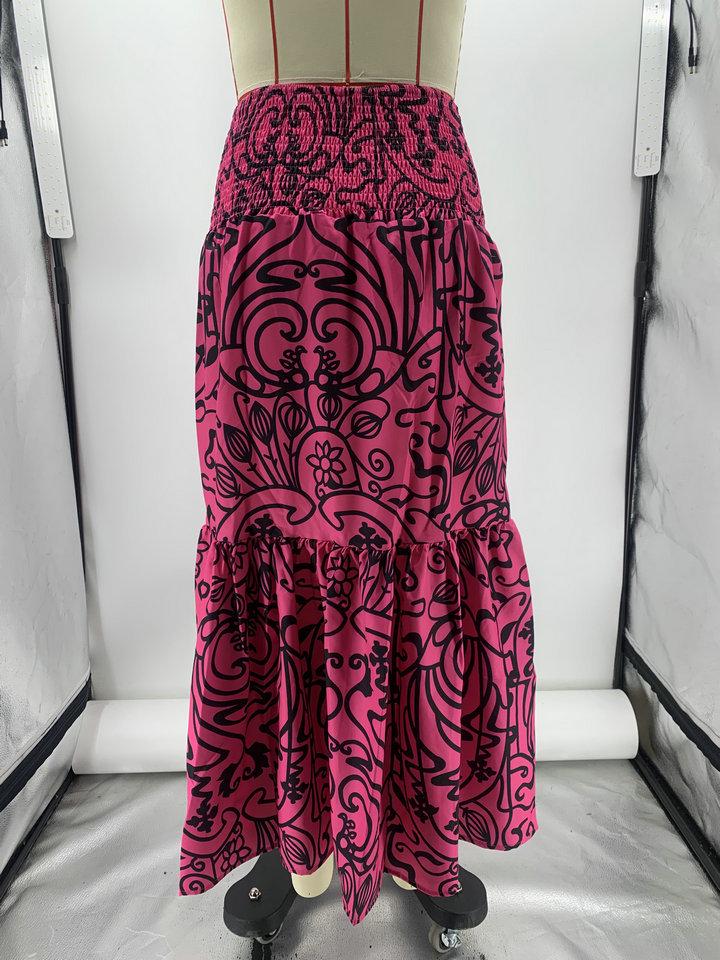 2023 Summer European & American Casual Women's Printed Long Dress with Elastic Waist for Vacations