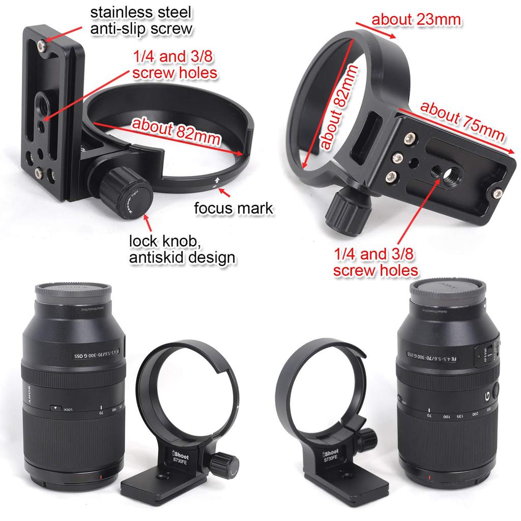 Tripod mount lens support tripod mount ring for the Sony G OSS telephoto zoom lens with quick release plate on the bottom and and screw holes ring,