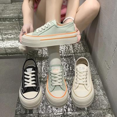 Fashion Women Shoes 2024 Summer  Leisure Canvas Shoes for Women  Versatile Breathable Mint Green Thick Sole Sports Board Shoes