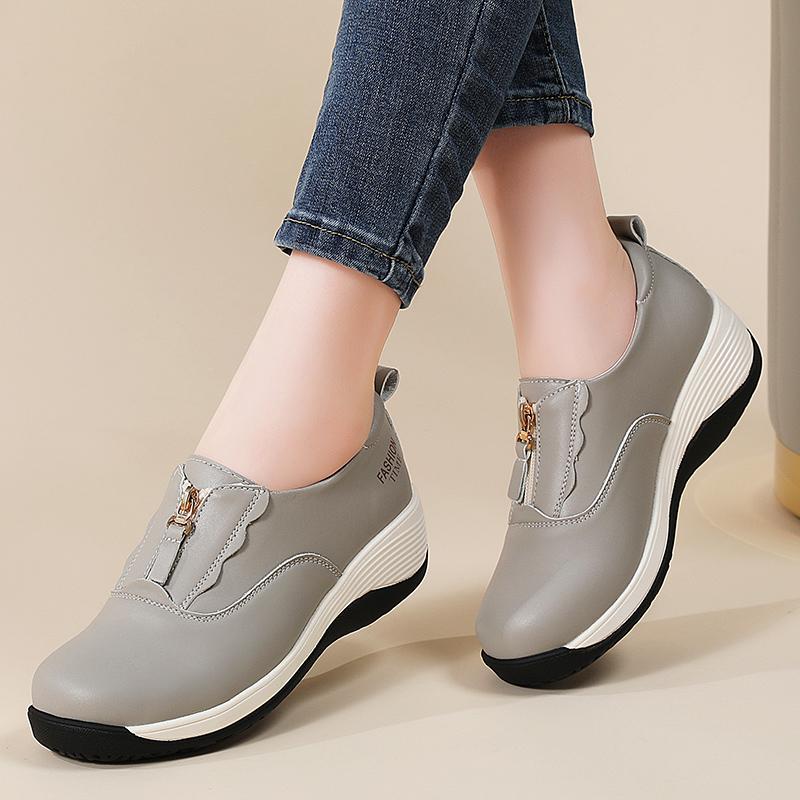 Damen Plateau Loafers Mokassins Casual Slipper Dicke Sohle Elevator Shake Schuhe für Mutter Übergröße