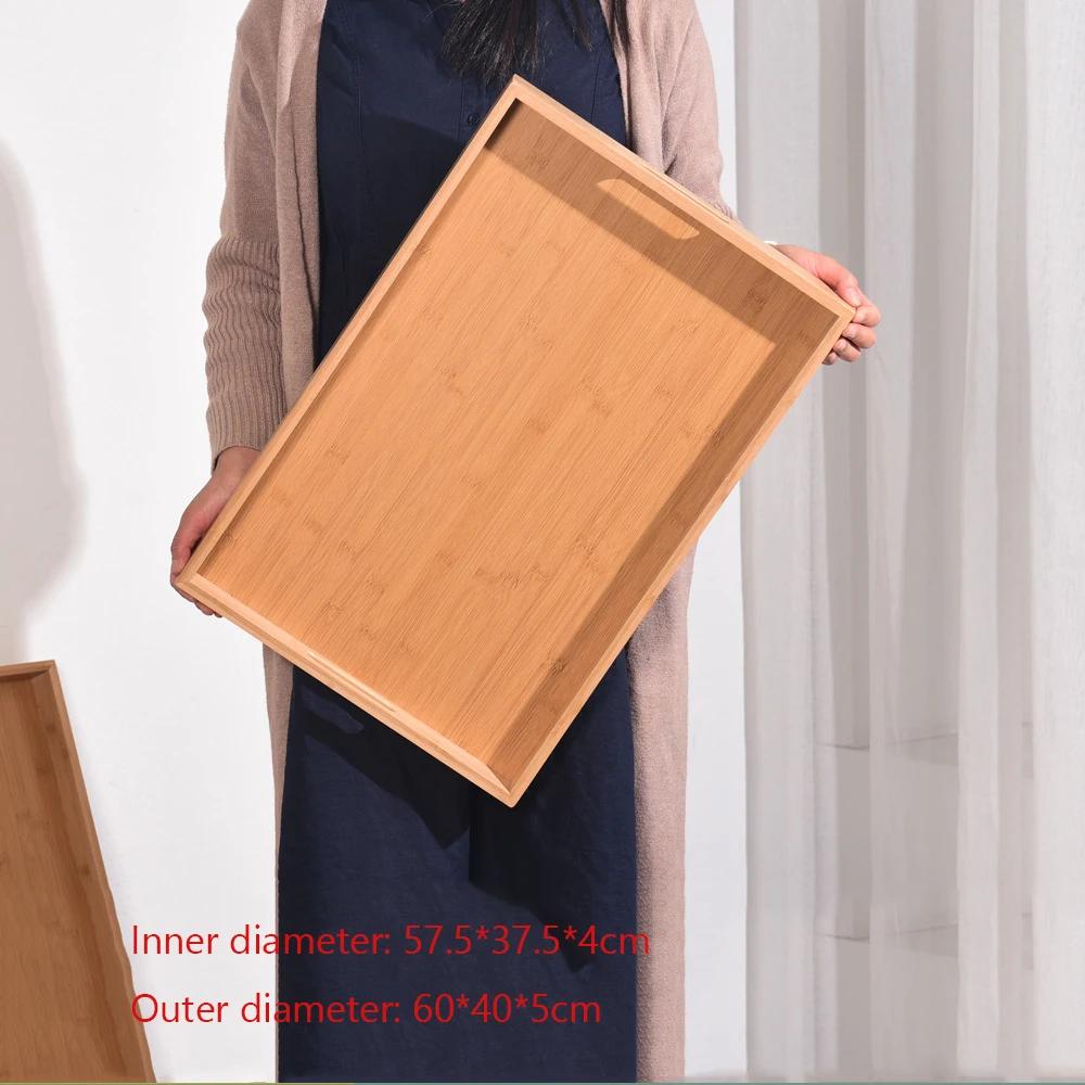 Bambusový tác 1ks dřevěný tác držák na čajový tác držák na nádobí ovoce chleba dezert čaj tác s rukojetí obdélník
