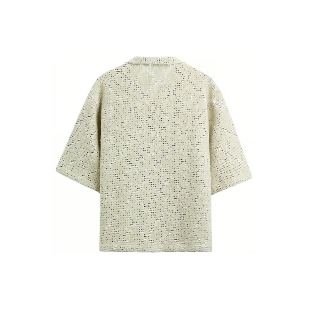 Zara Solid Color Loose Crochet Hollow Texture Short Sleeve Shirt Men Shirts Washed-Green 7545785-519