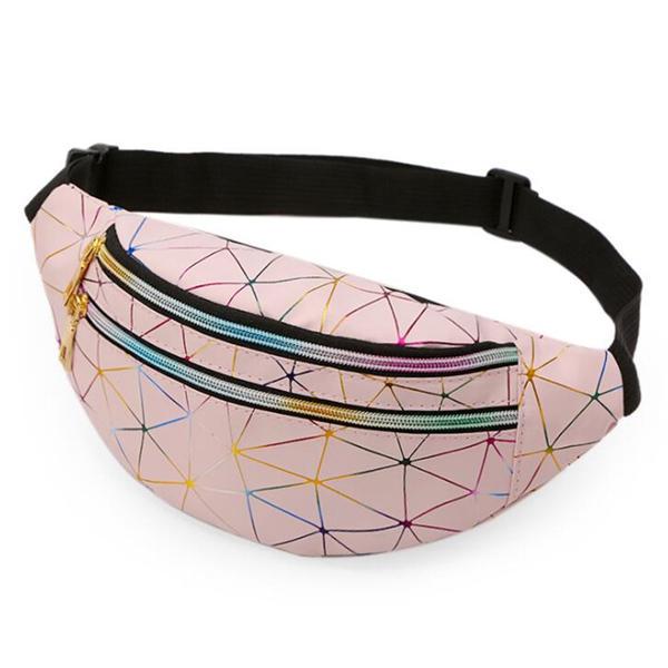 1Pc PU Leather Geometric Pattern Chest Bags for Girls Boys Laser Waterproof Sports Waist Pack Pocket Crossbody Bags