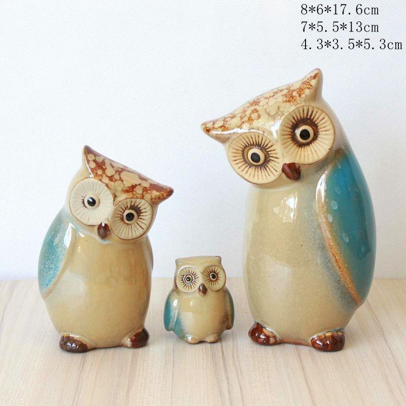 3pcs Set Outdoor Garden Decoration Ornaments Ceramic Ornaments Living Room Foyer Decoration Ornaments Creative Ceramic Owl Craft