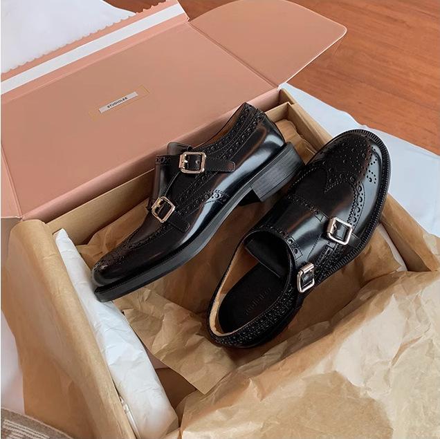 

Miu old brown loafers women s 2025 new round head leather British style small leather shoes thick heel retro single shoes 34