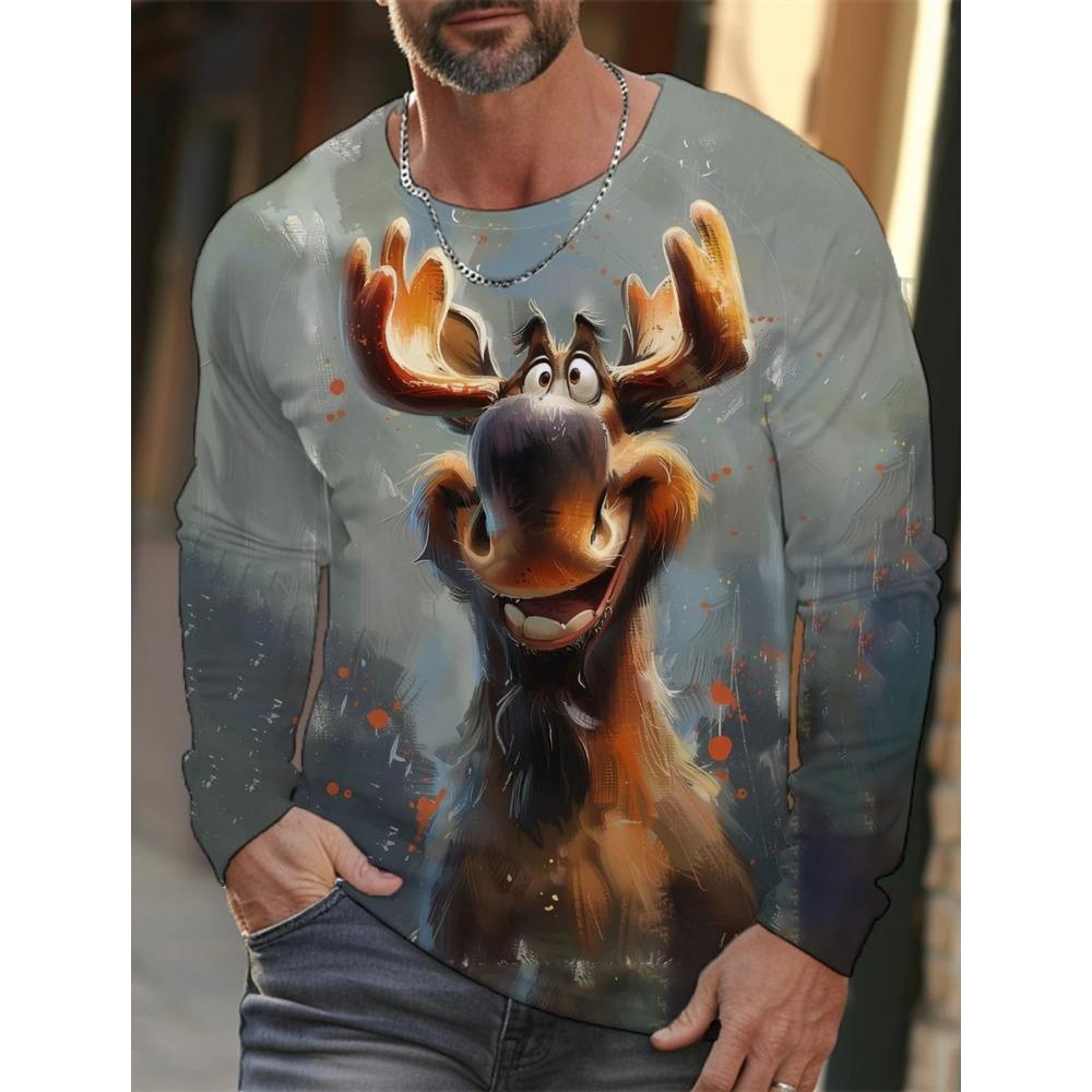 Funny 3D Animal Print Men's T-shirts Hip Hop Trend Harajuku Street Clothes Autumn Loose Top Fashion Long Sleeve T-shirts