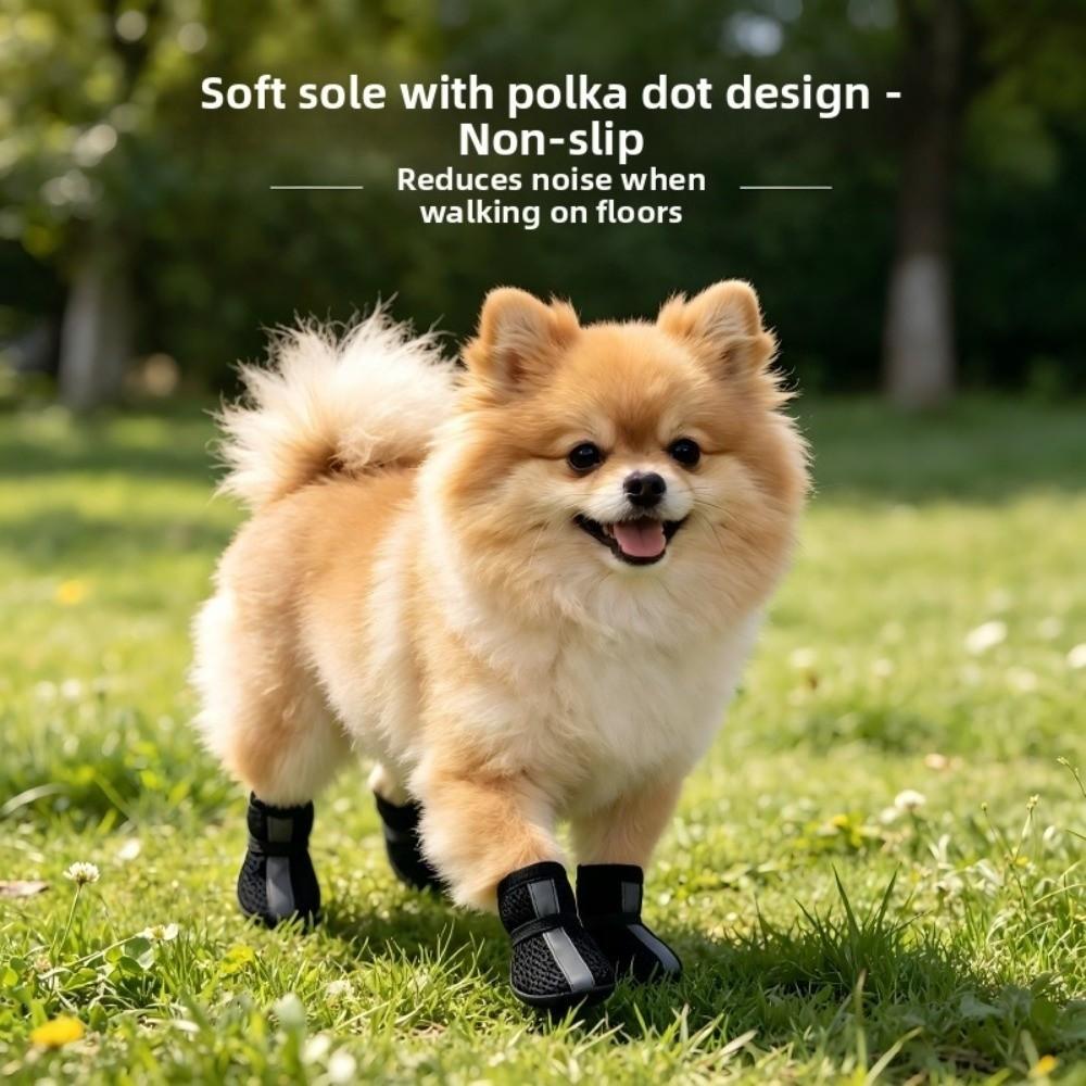 4PCS/SET Breathable Pet Booties Reflective Stripe Dog Sneakers Mesh Dog Shoes  Outdoor Use