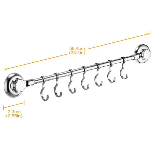 MaxHold Kitchen Tool Hooks, Towel Rack, Stainless Steel, Super Strong Suction Cups, 7 Movable Hooks, Bathroom & Kitchen Storagec