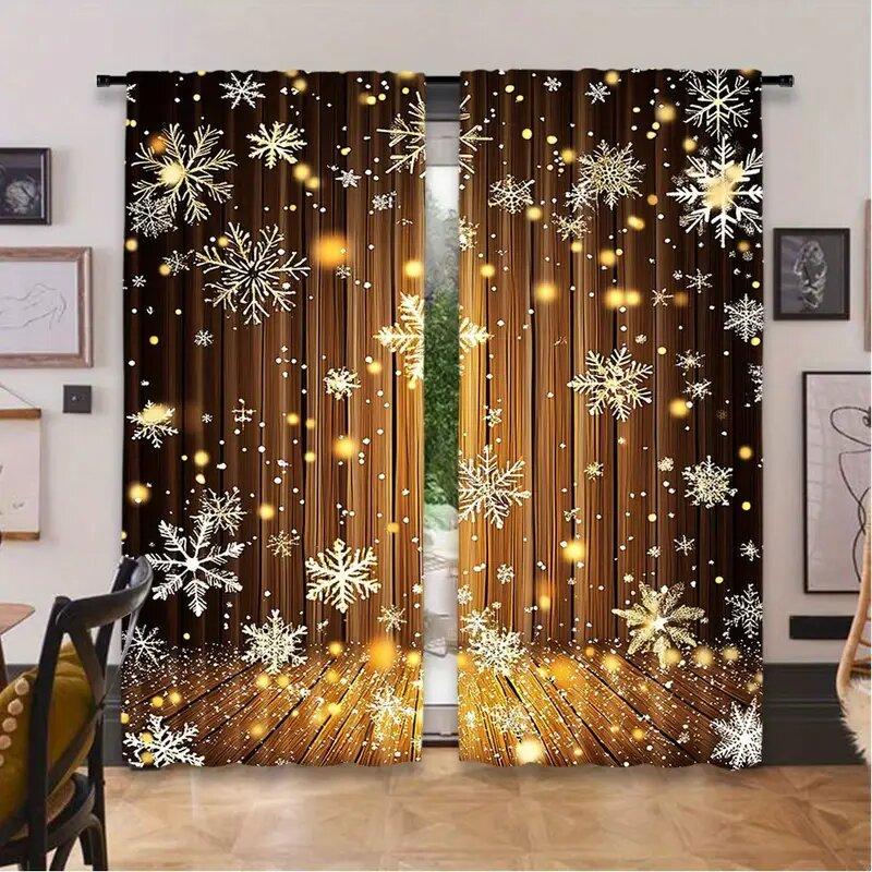 2 Pieces Of Christmas Tree Printed Curtains, Christmas Decorations, Bedroom And Living Room, Home Decoration, Room Decoration