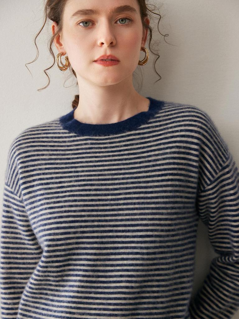 Women's Striped Cashmere Sweater - Loose Fit, Gentle Style for Autumn/Winter