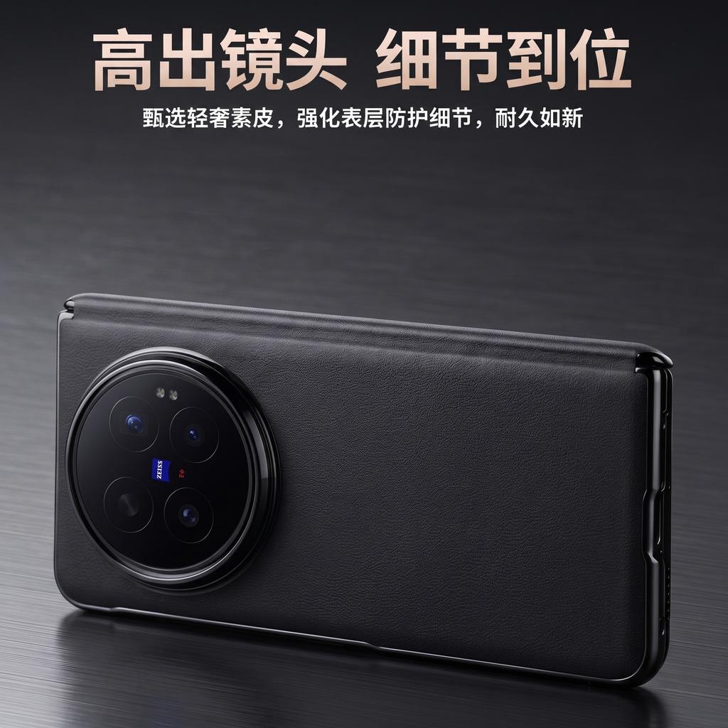 For Vivo X Fold 6 Vegan Leather Case Hinge Protection Camera Lens Protection Electroplated Edges Cover for Business Man Woman