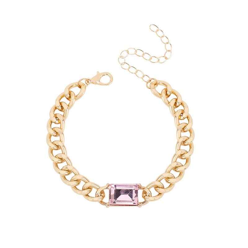 

Exaggerated punk metal chain big gem bracelet, cold style fashion design sense niche jewelry рожевий