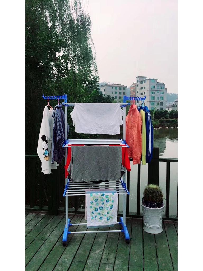 3-Tier Floor-Standing Folding Clothes & Towel Drying Rack with Multifunctional Storage