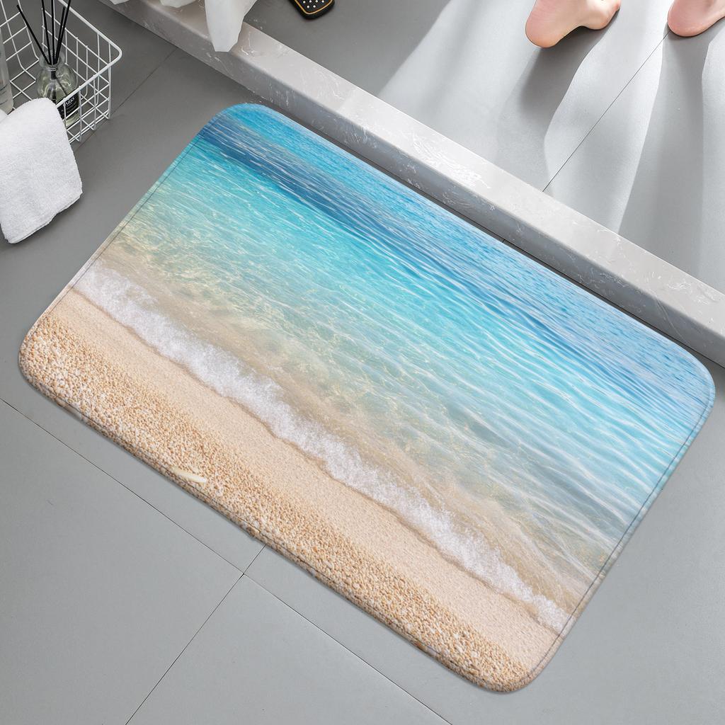 1 Stück Willkommens-Fußmatte im Strandstil - waschbar, Eingangsmatte mit Strand- und Ozean-Designmatte, geeignet für Heimdekorations-Teppich