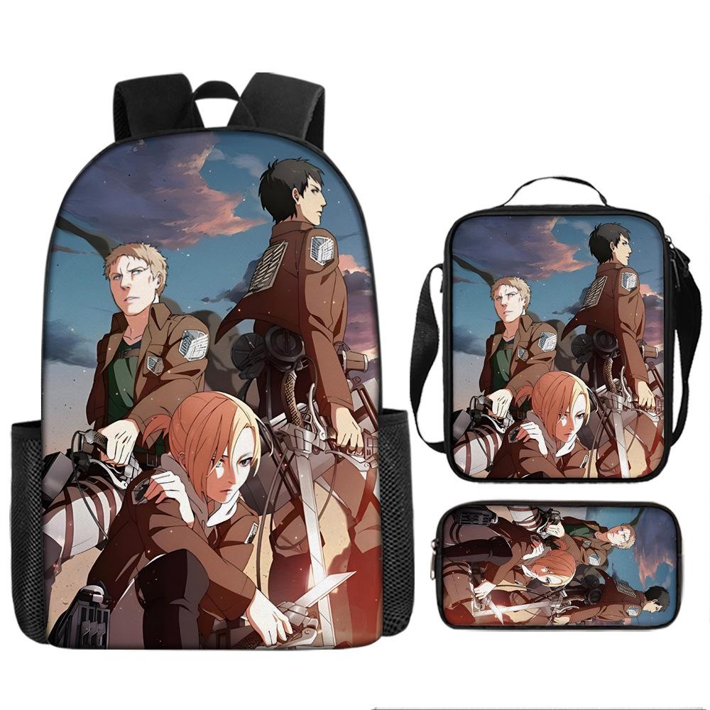 Attack Giant School Bag Anime Men's and Women's Backpacks Student Large Capacity Outdoor Leisure Travel Bag Three-piece Set
