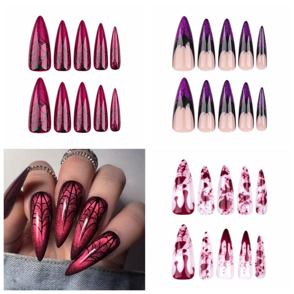 Visual Impact Halloween Press on Nails Various Styles Skeleton Patterned Fake Nails Cosplay