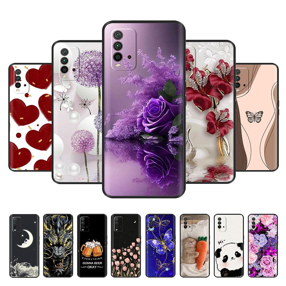 Für Redmi 9T Hülle Blumen Weiche Handyhülle Rückseite Für Xiaomi Redmi 9T 9 T Redmi9T Hüllen Schlankes Silikon Coque Anti-Fall Fundas