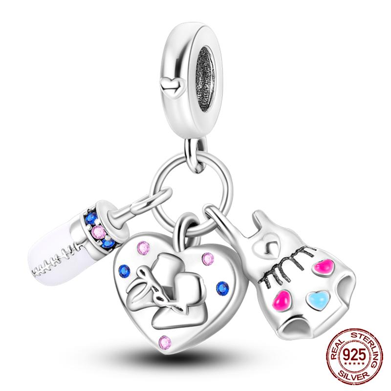 Copper Pink Collection Heart Shape Charm Beads For Brand Original Bracelet Diy Jewelry Gift