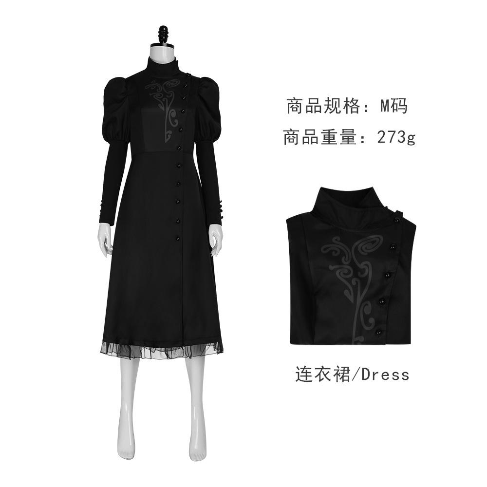 Böses Elphaba Cosplay Schwarzes Kleid Halloween Bühnenkostüm, Böse Hexe Rollenspiel Outfit mit bauschigem Rock & Handschuhen