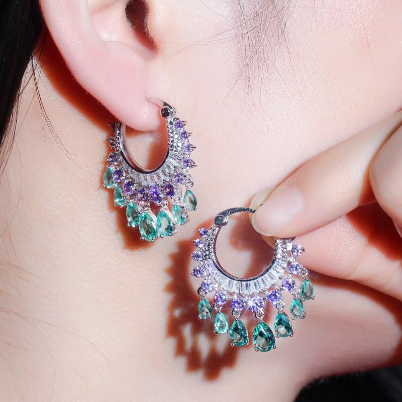 New Sparkling Circle Water Drop Zircon Tassel Women's Earrings Fashion Fairy Earrings Earrings Buckle