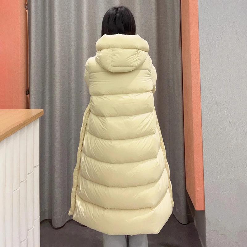 2024 Winter Warm Long Over-Knee Thickened Hooded Puff Feel Down Jacket Women's Down Jacket Tide