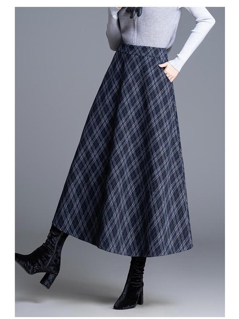 Chic High-Waisted Plaid A-Line Skirt - 2025 Autumn/Winter, Long Length, Women's Cozy Fashion